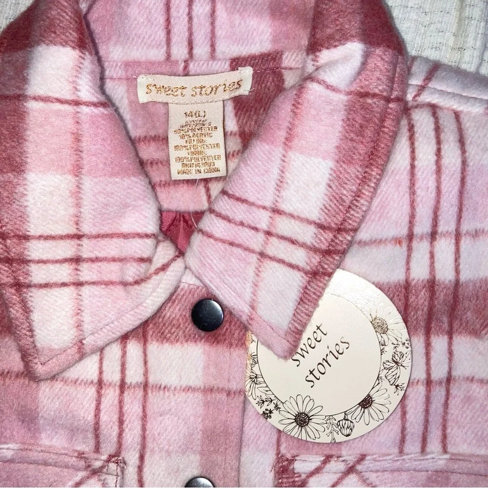 Girl’s Large Fleece jacket Quilted Lining Pink Plaid Sweet Stories NWT